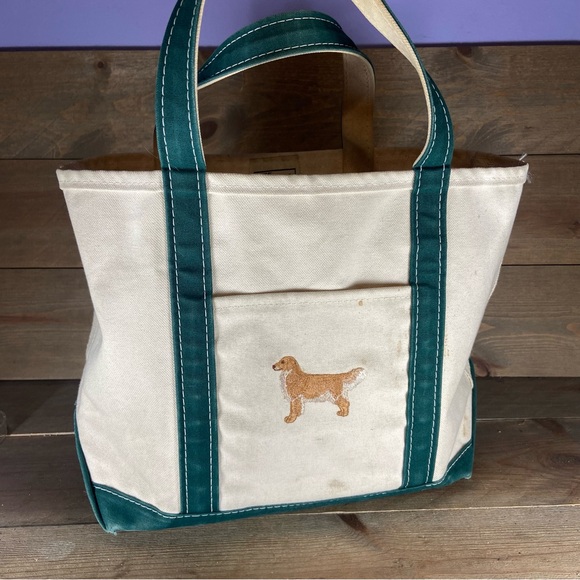 L.L. Bean Handbags - ll bean boat and tote green beige dog bag